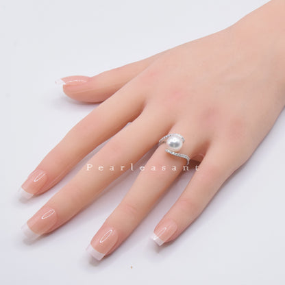 Sale Final - 8.5-9.0mm Natural White Akoya Pearl Embrace Silver Ring