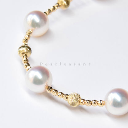 PSL Certified Tennyo Necklace Detached 7.5-8.0mm White Akoya Pearls Station Bracelet