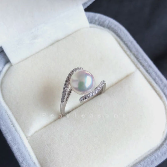 Sale Final - 8.5-9.0mm Natural White Akoya Pearl Embrace Silver Ring