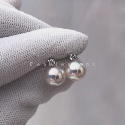 Hanadama Grade 8.0-9.0mm White Akoya Pearl Medium Princess Earrings with Certificate