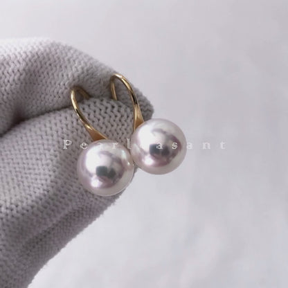 Hanadama 8.5-9.0mm White Akoya Pearl High Heel Earrings with Certificate