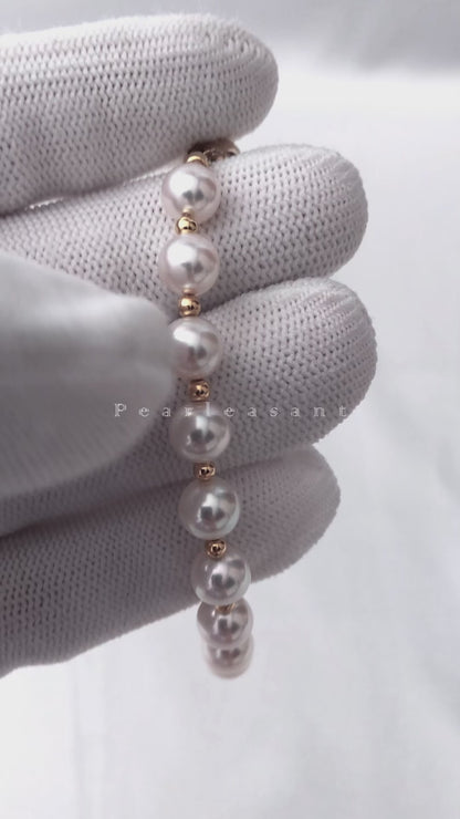 Hanadama Grade 6.5-7.0mm White Akoya Pearls Rhythm Bracelet