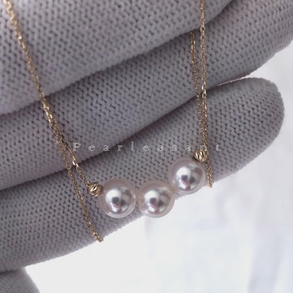 Hanadama Grade Three 6.5-7.0mm White Akoya Pearls Smile Necklace