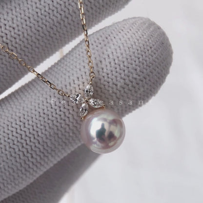 Hanadama Grade 8.5-9.0mm White Akoya Pearl Marquise Clove Pendant with Certificate