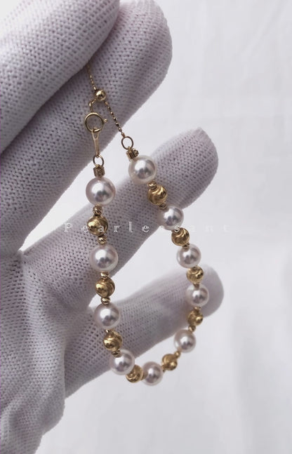 Hanadama Grade 6.5-7.0mm White Akoya Pearl Stella Bracelet