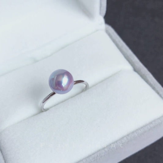 Sale Final - Blue Rose Color 5-star Grade 7.5-8.0mm Akoya Pearl Essential Slim Ring with Certificate