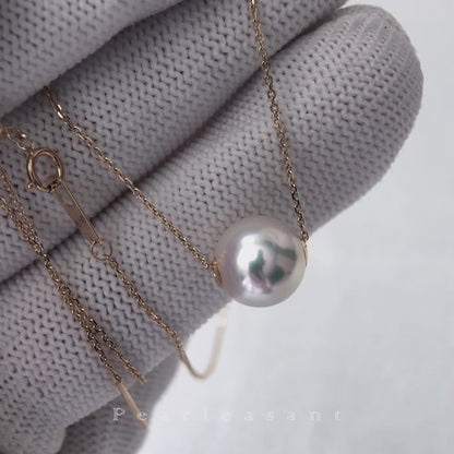 Hanadama Grade 9.0-9.5mm White Akoya Pearl Floating Pendant