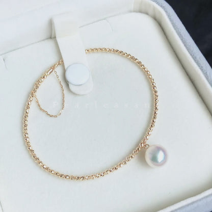 Sale Final - Boutique 8.5-9.5mm White Akoya Pearl Golden Bead Bangle