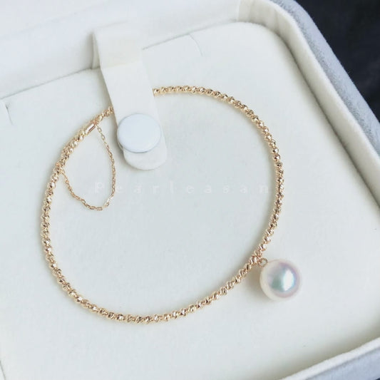 Sale Final - Boutique 8.5-9.5mm White Akoya Pearl Golden Bead Bangle