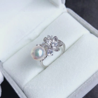 Sale Final - Boutique 8.0-8.5mm White Akoya Pearl Bouquet Silver Ring