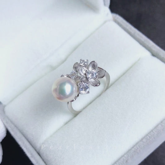 Sale Final - Boutique 8.0-8.5mm White Akoya Pearl Bouquet Silver Ring
