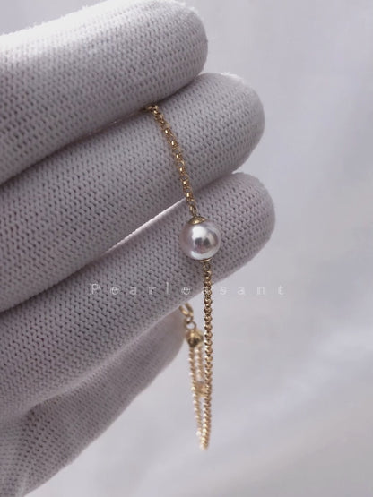 Sale Final - Hanadama Grade 6.5-7.0mm White Akoya Pearl Adjustable Ball Chain Bracelet