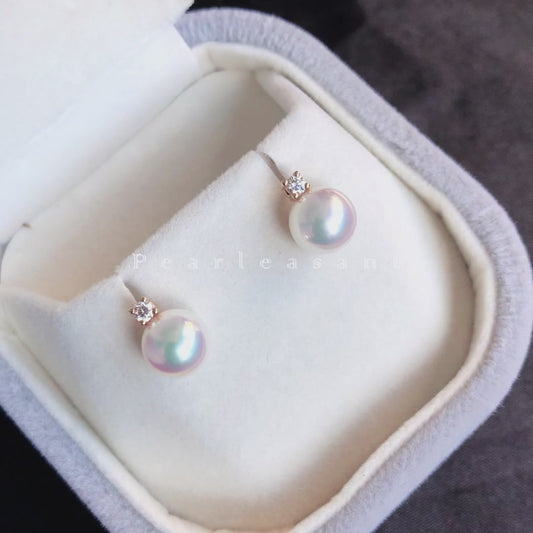 Sale Final - Hanadama Grade 8.0-8.5mm Natural White Akoya Pearl Mini Princess Earrings with Certificate