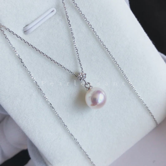 Sale Final - Super Luster 8.0-8.5mm Menta Rose Akoya Pearl Starlight Droplet Pendant with Chain