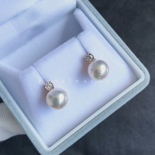 Sale Final - Hanadama Grade 7.5-8.0mm White Akoya Pearl Princess Earrings with Certificate
