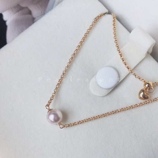 Sale Final - Hanadama Grade 6.5-7.0mm White Akoya Pearl Adjustable Ball Chain Bracelet