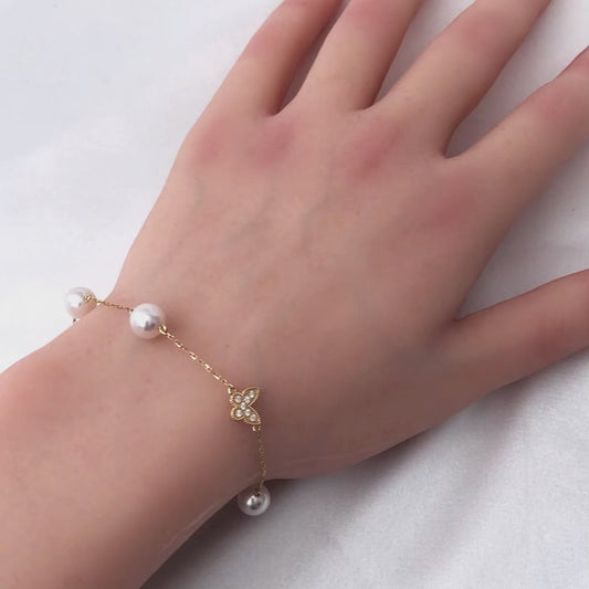 Sale Final - Hanadama Grade 6.5-7.0mm White Akoya Pearl Butterfly Chain Bracelet