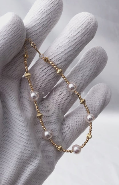 Hanadama Grade Five 6.5-7.0mm White Akoya Pearls Station Bracelet