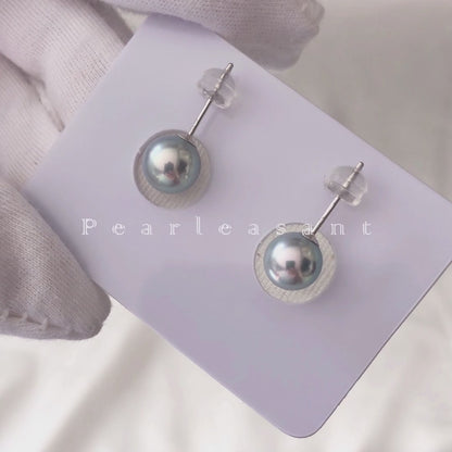 5-star Grade Madama Color 7.0-8.0mm Blue Akoya Pearl Earring Studs with Certificate